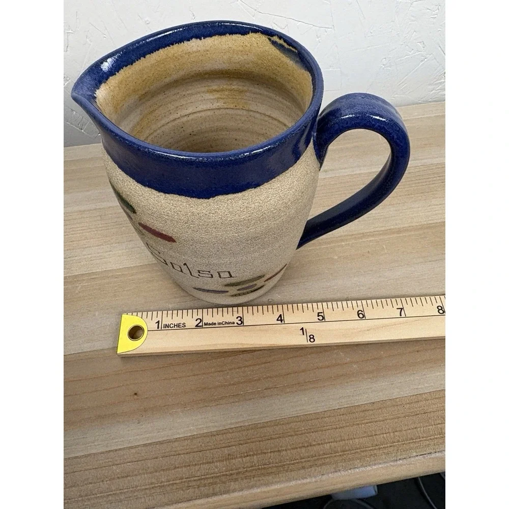 Studio Pottery Hand Crafted‎ Small Salsa Pitcher Blue Stoneware Rustic Kitchen